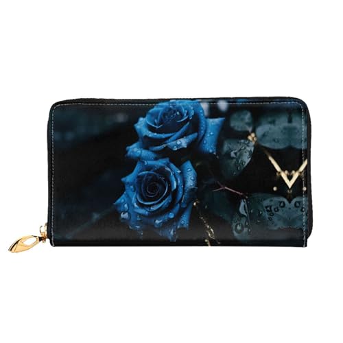JDFHGNU Blaue Rosen Muster Damen Geldbörse Lange Clutch Geldbörse Kreditkartenetui Geldbörse Reise Münzbörse Schwarz Einheitsgröße, Schwarz , Einheitsgröße von JDFHGNU