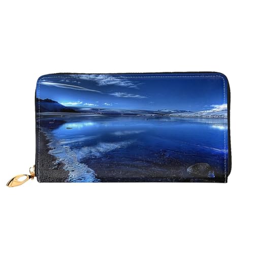JDFHGNU Blue Lake Muster Damen Geldbörse Lange Clutch Geldbörse Kreditkartenetui Geldbörse Reise Münzbörse Schwarz Einheitsgröße, Schwarz , Einheitsgröße von JDFHGNU