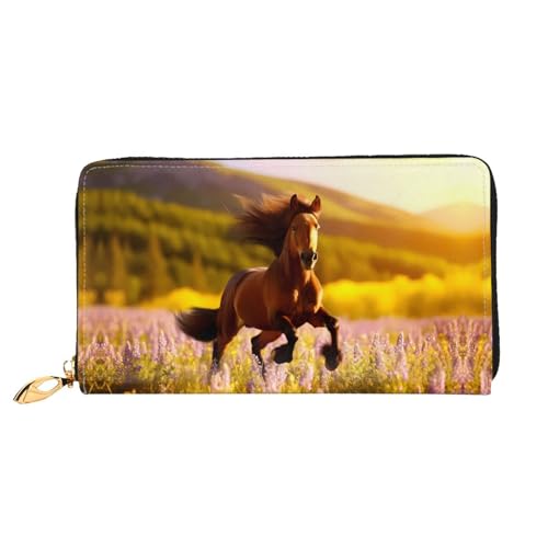 JDFHGNU Braun Pferd Muster Damen Geldbörse Lange Clutch Geldbörse Kreditkartenetui Geldbörse Reise Münzbörse Schwarz Einheitsgröße, Schwarz , Einheitsgröße von JDFHGNU