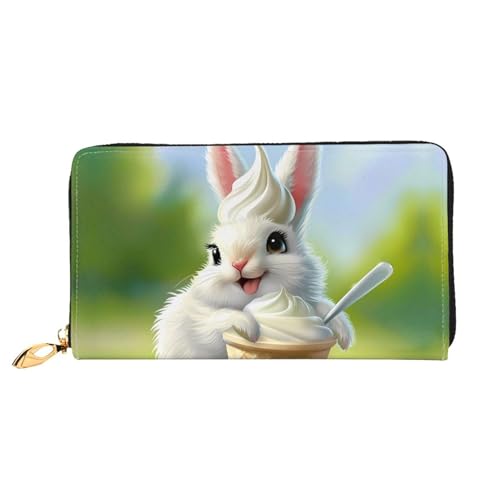JDFHGNU Bunny Eating Ice Cream Pattern Damen Geldbörse Lange Clutch Geldbörse Kreditkartenetui Geldbörse Reise Münzbörse Schwarz Einheitsgröße, Schwarz , Einheitsgröße von JDFHGNU