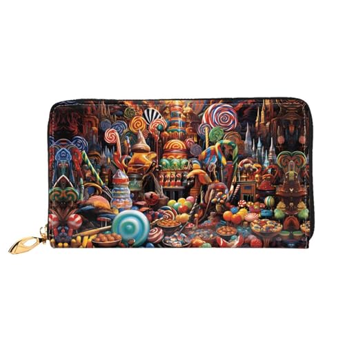 JDFHGNU Candy Castle Muster Damen Geldbörse Lange Clutch Geldbörse Kreditkartenetui Geldbörse Reise Münzbörse Schwarz Einheitsgröße, Schwarz , Einheitsgröße von JDFHGNU
