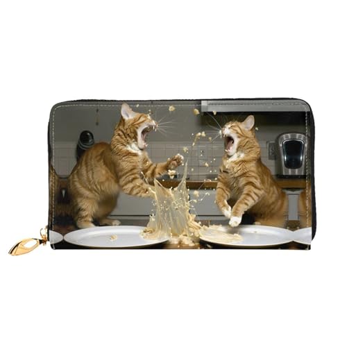 JDFHGNU Cat Battle Pattern Damen Geldbörse Lange Clutch Geldbörse Kreditkartenetui Geldbörse Reise Münzbörse Schwarz Einheitsgröße, Schwarz , Einheitsgröße von JDFHGNU