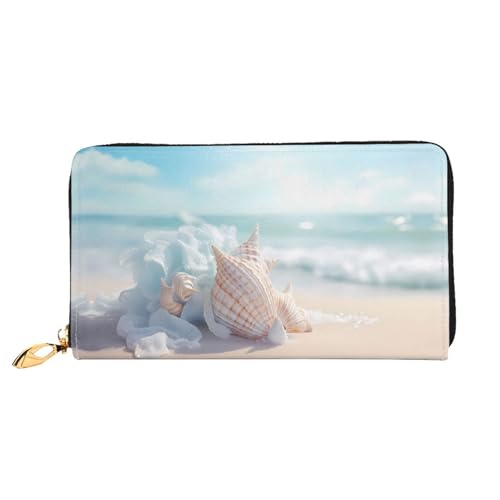 JDFHGNU Conch On The Beach Muster Damen Geldbörse Lange Clutch Geldbörse Kreditkartenetui Geldbörse Reise Münzbörse Schwarz Einheitsgröße, Schwarz , Einheitsgröße von JDFHGNU