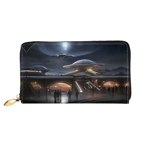 JDFHGNU Cool Future City Muster Damen Geldbörse Lange Clutch Geldbörse Kreditkartenetui Geldbörse Reise Münzbörse Schwarz One Size, Schwarz , Einheitsgröße von JDFHGNU