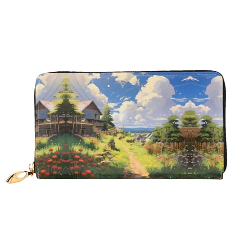 JDFHGNU Countryside Village Pattern Damen Geldbörse Lange Clutch Geldbörse Kreditkartenetui Geldbörse Reise Münzbörse Schwarz Einheitsgröße, Schwarz , Einheitsgröße von JDFHGNU