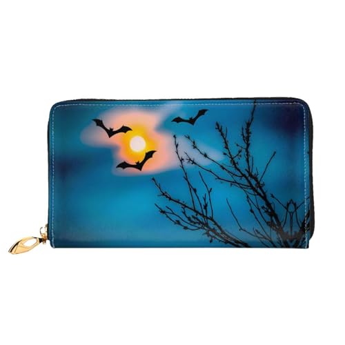 JDFHGNU Fledermaus unter Nachthimmel Muster Damen Geldbörse Lange Clutch Geldbörse Kreditkartenetui Geldbörse Reise Münzbörse Schwarz Einheitsgröße, Schwarz , Einheitsgröße von JDFHGNU