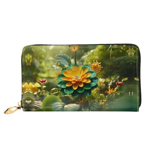 JDFHGNU Gelb Grün Blumen Muster Damen Geldbörse Lange Clutch Geldbörse Kreditkartenetui Geldbörse Reise Münzbörse Schwarz Einheitsgröße, Schwarz , Einheitsgröße von JDFHGNU