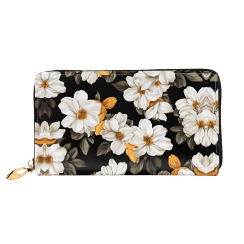 JDFHGNU Gelber Hintergrund Blumen Muster Damen Geldbörse Lange Clutch Geldbörse Kreditkartenetui Geldbörse Reise Münzbörse Schwarz Einheitsgröße, Schwarz , Einheitsgröße von JDFHGNU