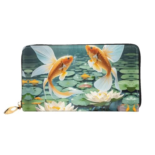 JDFHGNU Goldfisch und Lotus Muster Damen Geldbörse Lange Clutch Geldbörse Kreditkartenetui Geldbörse Reise Münzbörse Schwarz Einheitsgröße, Schwarz , Einheitsgröße von JDFHGNU