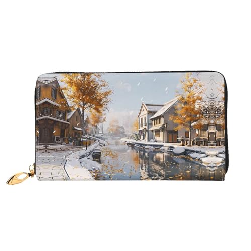 JDFHGNU Herbst Straßenmuster Damen Geldbörse Lange Clutch Geldbörse Kreditkartenetui Geldbörse Reise Münzbörse Schwarz Einheitsgröße, Schwarz , Einheitsgröße von JDFHGNU