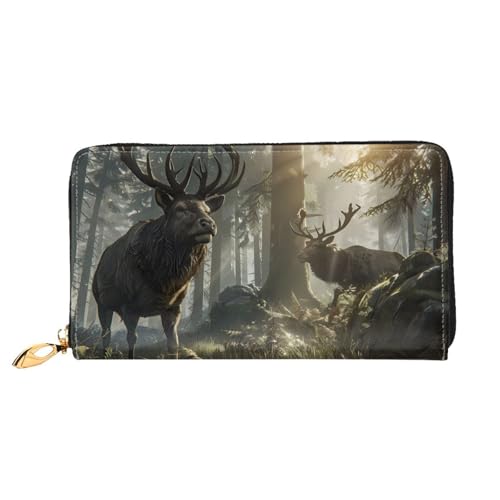 JDFHGNU Hirsch unter Baum Muster Damen Geldbörse Lange Clutch Geldbörse Kreditkartenetui Geldbörse Reise Münzbörse Schwarz Einheitsgröße, Schwarz , Einheitsgröße von JDFHGNU