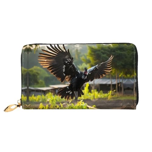 JDFHGNU Huhn mit ausgebreiteten Flügeln Muster Damen Geldbörse Lange Clutch Geldbörse Kreditkartenetui Geldbörse Reise Münzbörse Schwarz Einheitsgröße, Schwarz , Einheitsgröße von JDFHGNU