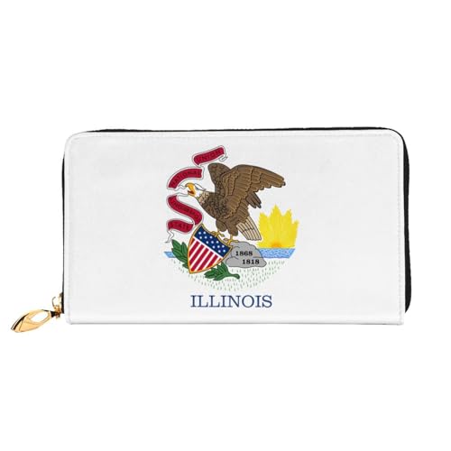 JDFHGNU Illinois Staatsflagge Muster Damen Geldbörse Lange Clutch Geldbörse Kreditkartenetui Geldbörse Reise Münzbörse Schwarz Einheitsgröße, Schwarz , Einheitsgröße von JDFHGNU