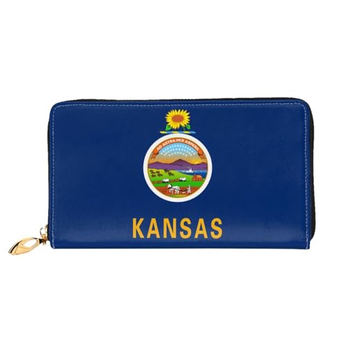 JDFHGNU Kansas Staatsflagge Muster Damen Geldbörse Lange Clutch Geldbörse Kreditkartenetui Geldbörse Reise Münzbörse Schwarz Einheitsgröße, Schwarz , Einheitsgröße von JDFHGNU
