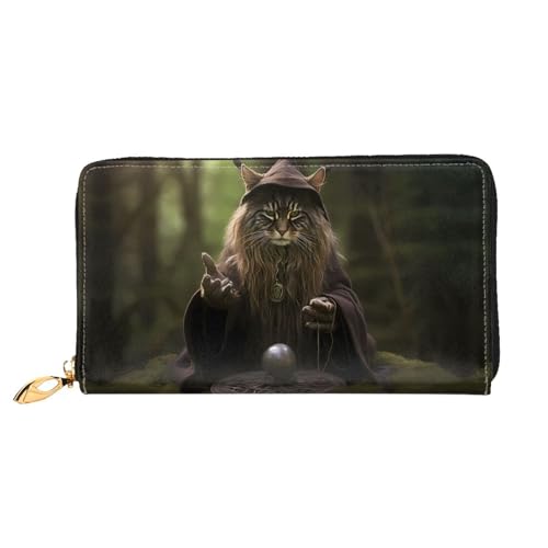 JDFHGNU Katze Wahrsagung Muster Damen Geldbörse Lange Clutch Geldbörse Kreditkartenetui Geldbörse Reise Münzbörse Schwarz Einheitsgröße, Schwarz , Einheitsgröße von JDFHGNU