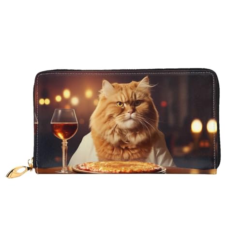 JDFHGNU Katze frisst Pizza Muster Damen Geldbörse Lange Clutch Geldbörse Kreditkartenetui Geldbörse Reise Münzbörse Schwarz Einheitsgröße, Schwarz , Einheitsgröße von JDFHGNU