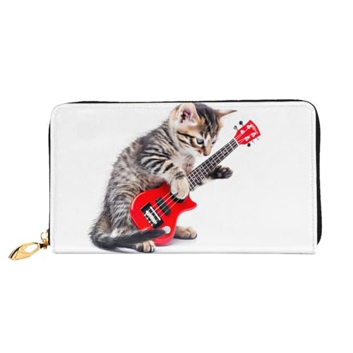 JDFHGNU Katze spielt Gitarre Muster Damen Geldbörse Lange Clutch Geldbörse Kreditkartenhalter Geldbörse Reise Münzbörse Schwarz Einheitsgröße, Schwarz , Einheitsgröße von JDFHGNU