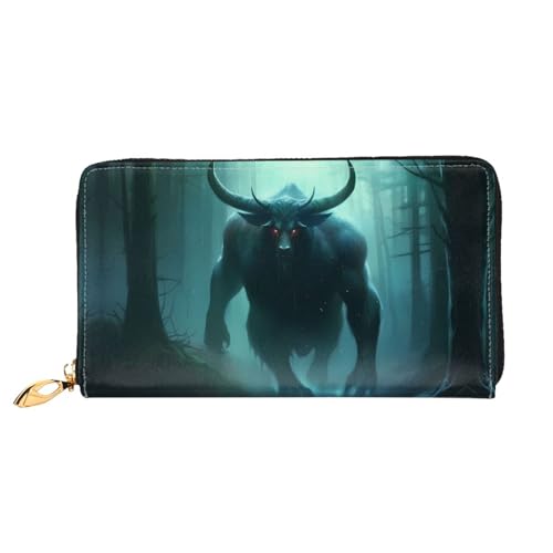JDFHGNU Kuh Horned Beast Muster Damen Geldbörse Lange Clutch Geldbörse Kreditkartenetui Geldbörse Reise Münzbörse Schwarz One Size, Schwarz , Einheitsgröße von JDFHGNU