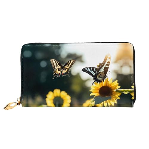 JDFHGNU Schmetterling auf Sonnenblume Muster Damen Geldbörse Lange Clutch Geldbörse Kreditkartenetui Geldbörse Reise Münzbörse Schwarz Einheitsgröße, Schwarz , Einheitsgröße von JDFHGNU