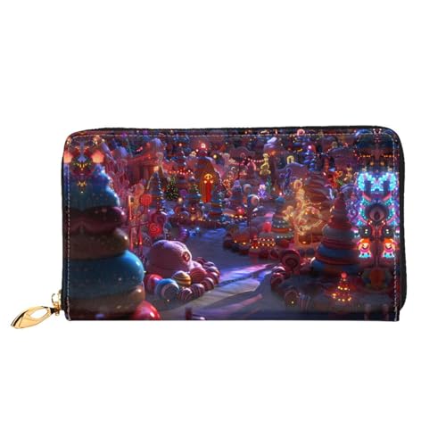 JDFHGNU Schokoladenlichter Muster Damen Geldbörse Lange Clutch Geldbörse Kreditkartenetui Geldbörse Reise Münzbörse Schwarz Einheitsgröße, Schwarz , Einheitsgröße von JDFHGNU