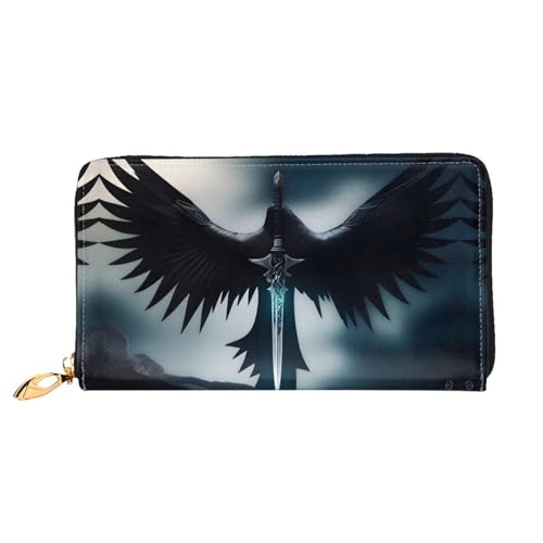 JDFHGNU Schwarz Gefiedertes fliegendes Schwert Muster Damen Geldbörse Lange Clutch Geldbörse Kreditkartenetui Geldbörse Reise Münzbörse Schwarz Einheitsgröße, Schwarz , Einheitsgröße von JDFHGNU