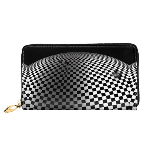 JDFHGNU Schwarz und Weiß Schachbrettmuster Damen Geldbörse Lange Clutch Geldbörse Kreditkartenetui Geldbörse Reise Münzbörse Schwarz Einheitsgröße, Schwarz , Einheitsgröße von JDFHGNU