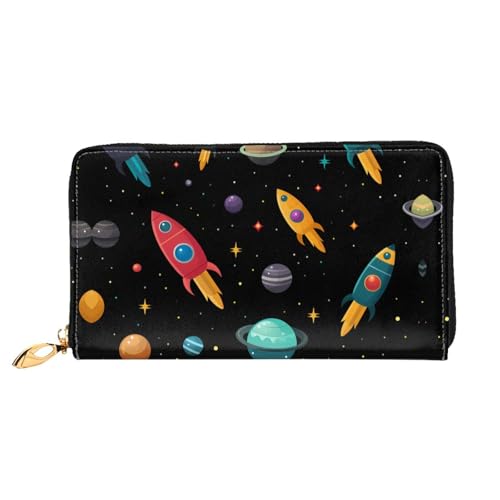 JDFHGNU Star Rocket Pattern Damen Geldbörse Lange Clutch Geldbörse Kreditkartenetui Geldbörse Reise Münzbörse Schwarz One Size, Schwarz , Einheitsgröße von JDFHGNU