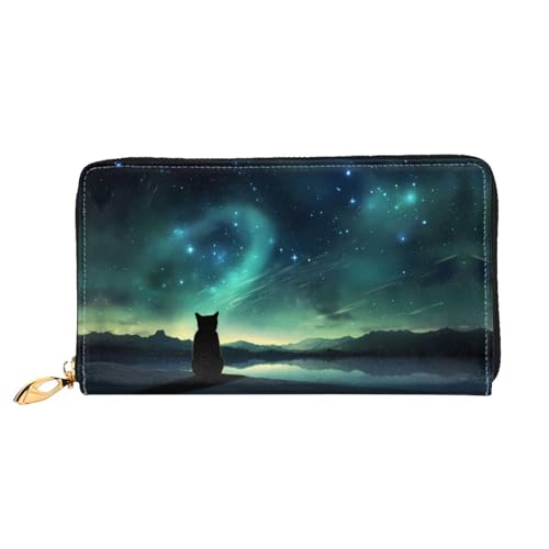 JDFHGNU Stargazing Cat Pattern Damen Geldbörse Lange Clutch Geldbörse Kreditkartenetui Geldbörse Reise Münzbörse Schwarz Einheitsgröße, Schwarz , Einheitsgröße von JDFHGNU