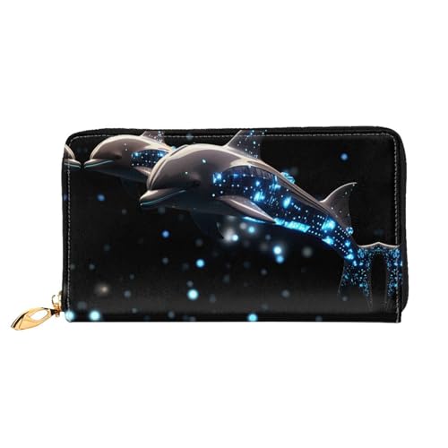 JDFHGNU Starlight Delphin Muster Damen Geldbörse Lange Clutch Geldbörse Kreditkartenetui Geldbörse Reise Münzbörse Schwarz Einheitsgröße, Schwarz , Einheitsgröße von JDFHGNU