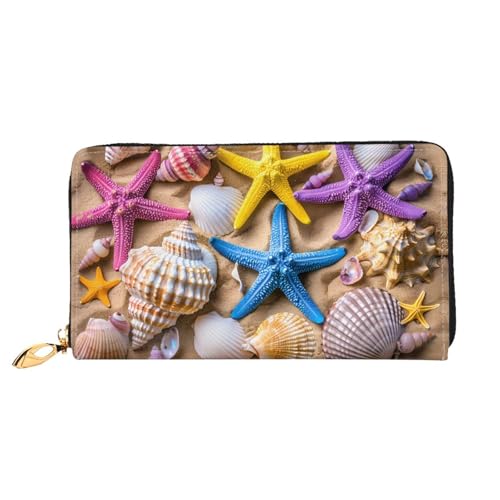 JDFHGNU Strand Seestern Muster Damen Geldbörse Lange Clutch Geldbörse Kreditkartenetui Geldbörse Reise Münzbörse Schwarz Einheitsgröße, Schwarz , Einheitsgröße von JDFHGNU