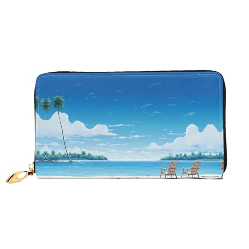 JDFHGNU Strandliege Muster Damen Geldbörse Lange Clutch Geldbörse Kreditkartenetui Geldbörse Reise Münzbörse Schwarz Einheitsgröße, Schwarz , Einheitsgröße von JDFHGNU