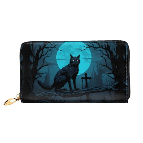Katze im Mondschein Muster Damen Geldbörse Lange Clutch Geldbörse Kreditkartenetui Geldbörse Reise Münzbörse Schwarz Einheitsgröße, Schwarz , Einheitsgröße von JDFHGNU