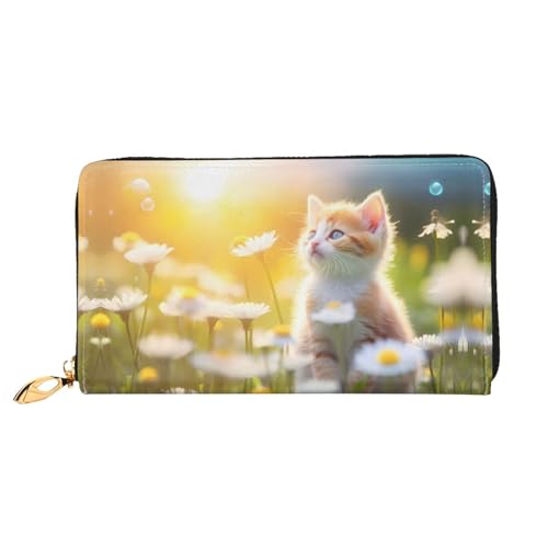 Katze in den Blumen Muster Damen Geldbörse Lange Clutch Geldbörse Kreditkartenetui Geldbörse Reise Münzbörse Schwarz Einheitsgröße, Schwarz , Einheitsgröße von JDFHGNU
