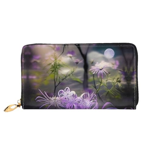 Lila Blumen in Blüte Muster Damen Geldbörse Lange Clutch Geldbörse Kreditkartenetui Geldbörse Reise Münzbörse Schwarz Einheitsgröße, Schwarz , Einheitsgröße von JDFHGNU