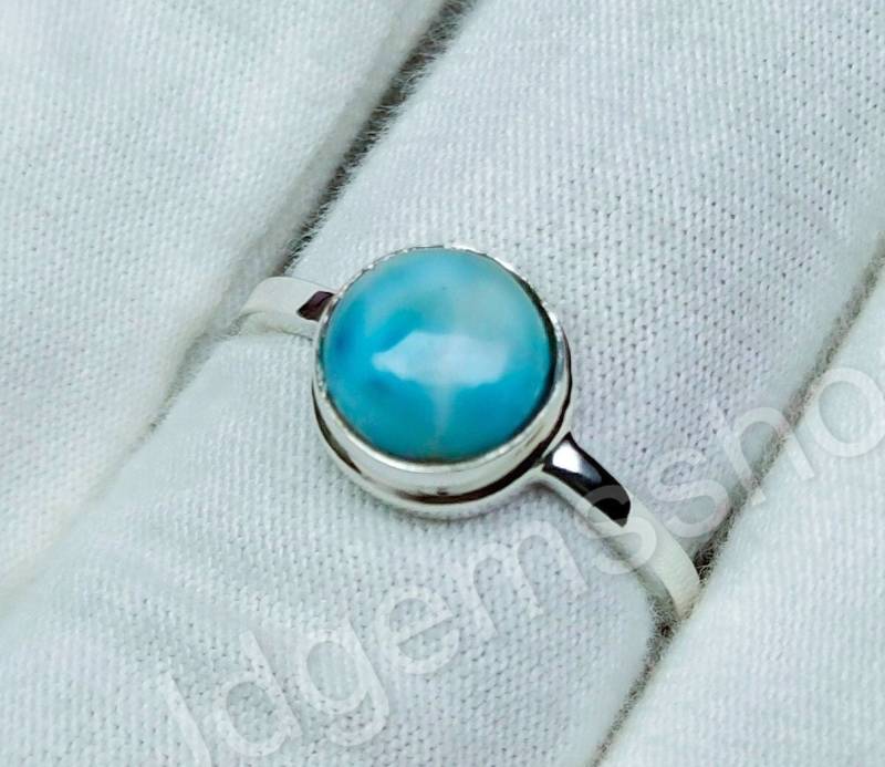 Blauer Larimar 925 Silber Runder Stein Ring Handgemachter Edelstein Frauen Verlobung Geschenk von JDGEMSShop