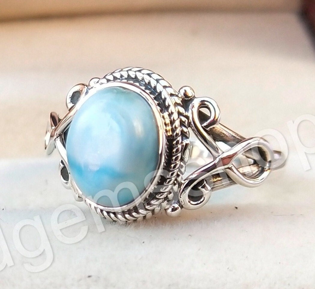 Handgemachter Larimar Ring - Natürlicher Blauer Edelstein 925 Sterling Silber Schmuck Für Frauen von JDGEMSShop