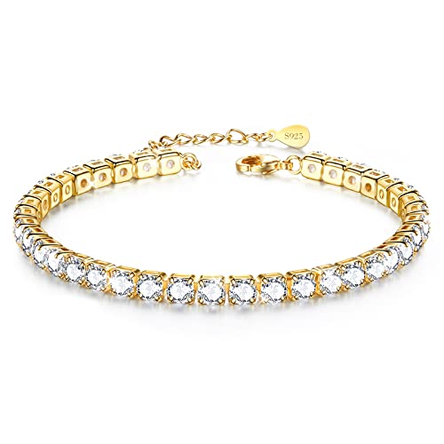 Fußkettchen,Tennis Fussketten für Frauen,Damen fußkette,Gold Fußkette Damen,Fussketten für Frauen Silber 925 Stabil,Fußkette Damen Silber 925,Armband Damen,Armbänder Geschenk für Frauen,9.5in+2in von JDGEMSTONE