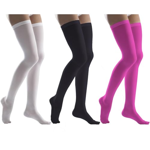 JDGFH 3 Paar Overknees Strümpfe Damen,Kniestrümpfe Lange Warme Thigh High Socks Damen,Sportsocken Damensocken Schwarz Weiß Rosarot von JDGFH