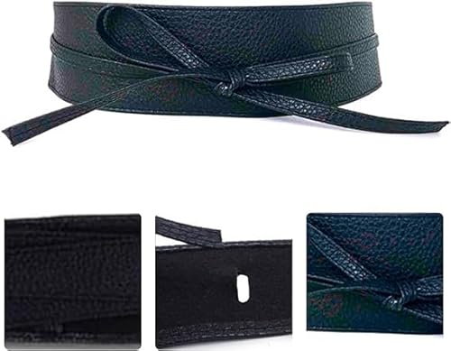 JDGFH Damen Gürtel, Breiter Taillengürtel, Obi Gürtel Breite Spitze Taille Band Kunstleder Cinch Tie Up(Schwarz) von JDGFH