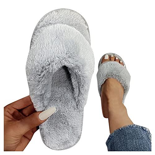 Flip Flops Damen Hausschuhe Frauen Plüsch Schlappen Zehentrenner Slip-on Flauschige Slipper Weich Bequem Pantoffeln Rutschfest Home Pantoffeln Flache Offener Zeh Freizeitschuhe von JDGY