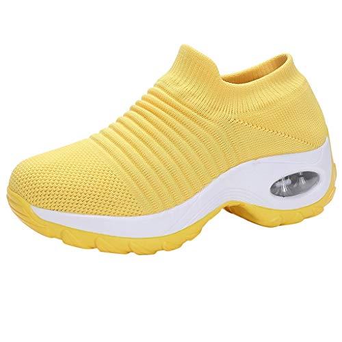 Freizeitschuhe Damen Mesh Atmungsaktiv Leicht Sportschuhe Outdoor Sport Laufen Übung Fitness Walkingschuhe Verschleißfeste rutschfeste Joggingschuhe Gelb, gelb, 40.5 EU von JDGY