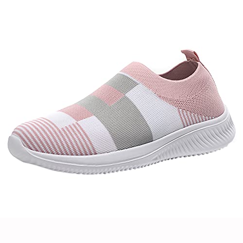 JDGY Damen Turnschuhe,Sommer Atmungsaktive LäSsige Slip-On-Wanderschuhe Aus Gestricktem Netz Outdoor-Sport-Lauf-Workout-Set Mit Leichten Patchwork-Damen-Sneakers von JDGY