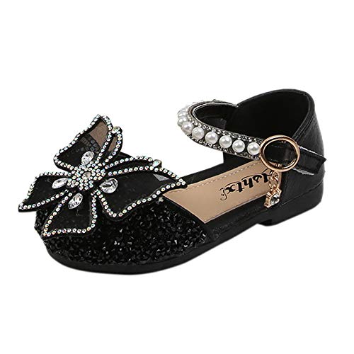 JDGY Kinder Schuhe Mädchen Kinderschuhe Prinzessin Schuhe Sommer Sandalen Bowknot Rutschfest Ballettschuhe Pailletten Kleinkind Schuhe Weicher Boden Tanzschuhe, 32 EU, Z01schwarz von JDGY