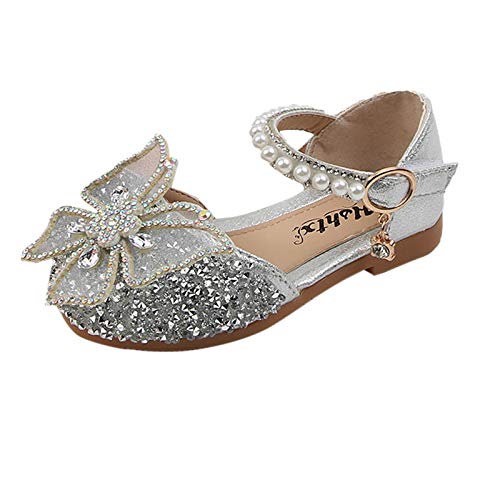 JDGY Kinder Schuhe Mädchen Kinderschuhe Prinzessin Schuhe Sommer Sandalen Bowknot Rutschfest Ballettschuhe Pailletten Kleinkind Schuhe Weicher Boden Tanzschuhe, Z01silber, 27 EU von JDGY