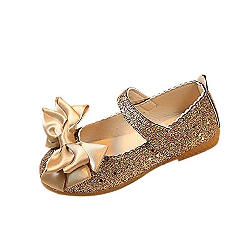 JDGY Leder Kinderschuhe 20 Mädchen Prinzessin Schuhe Kinder Kleinkind Schuhe Junge Kinder Schuhe Mit Bow-knot Tanzschuhe Weicher Boden Lauflernschuhe Babyschuhe, Z02gold, 25 EU von JDGY