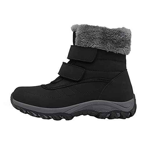 JDGY Plus Samt Schneestiefel Damen Schlupfstiefel Waterproof Winterstiefel Flache Thermostiefel Winter Warme Gefüttert Baumwollschuhe Mit Klettverschluss Snow Boots von JDGY