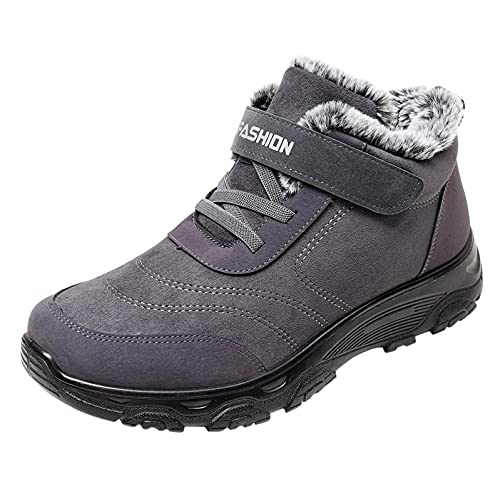 JDGY Stiefeletten Herren Schneestiefel Winterstiefel Flache Sportschuhe Plus Samt Snow Boots Winter Warme Gefüttert Stiefeletten Unisex Thermostiefel Rutschfest Baumwollschuhe Mit Klettverschluss von JDGY