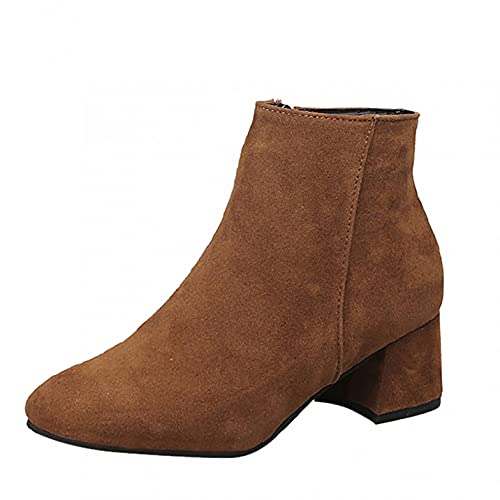 JDGY Wildleder Stiefeletten Damen Kurze Stiefel Ankle Boots Blockabsatz Schlupfstiefel Mit Reißverschluss Wildleder Stiefel Winter Warme Knöchel Schuhe Winterstiefel von JDGY