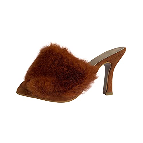 Sandalen Mit Hohem Absatz,Damen Stiletto High Heels Pelz Offene Zehensandalen Elegante Sommertemperament WeißEr GüRtel rutschfeste Atmungsaktive Sandalen High Heels von JDGY