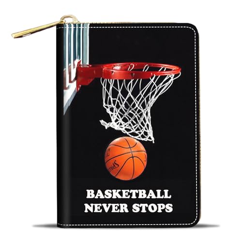 JDHJFBFJNP Kreditkartenetui Geldbörsen für Damen, kleine RFID-Geldbörse, schlankes Leder-Kartenetui mit Reißverschluss, Wolf, Basketball Never Stops von JDHJFBFJNP